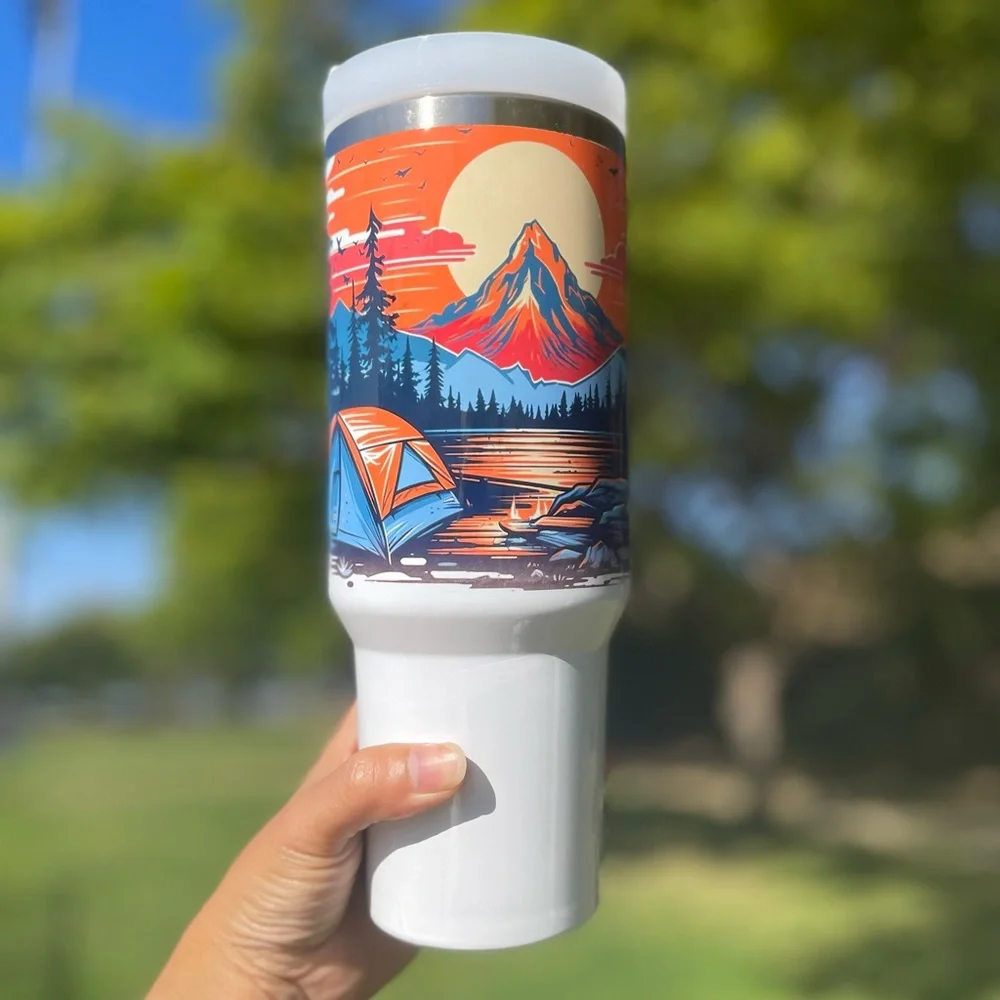 Custom 40 oz Tumbler Colorful Outdoor Camping Mountain View Double-wall …
